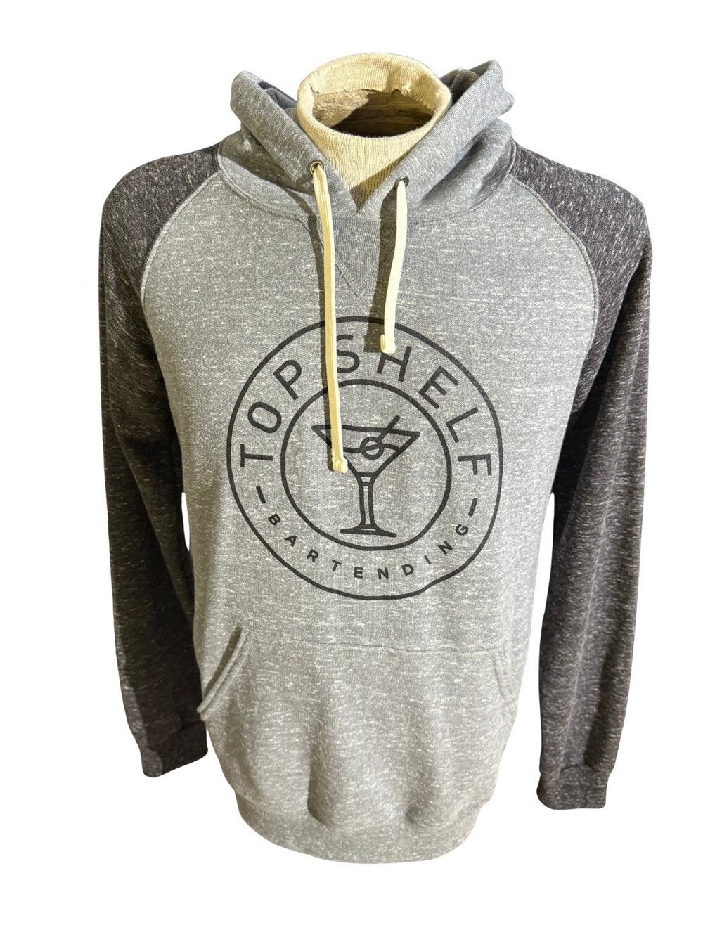 Top Shelf Bartending Hoodie Gray Black Raglan Jerzees Pullover Size M